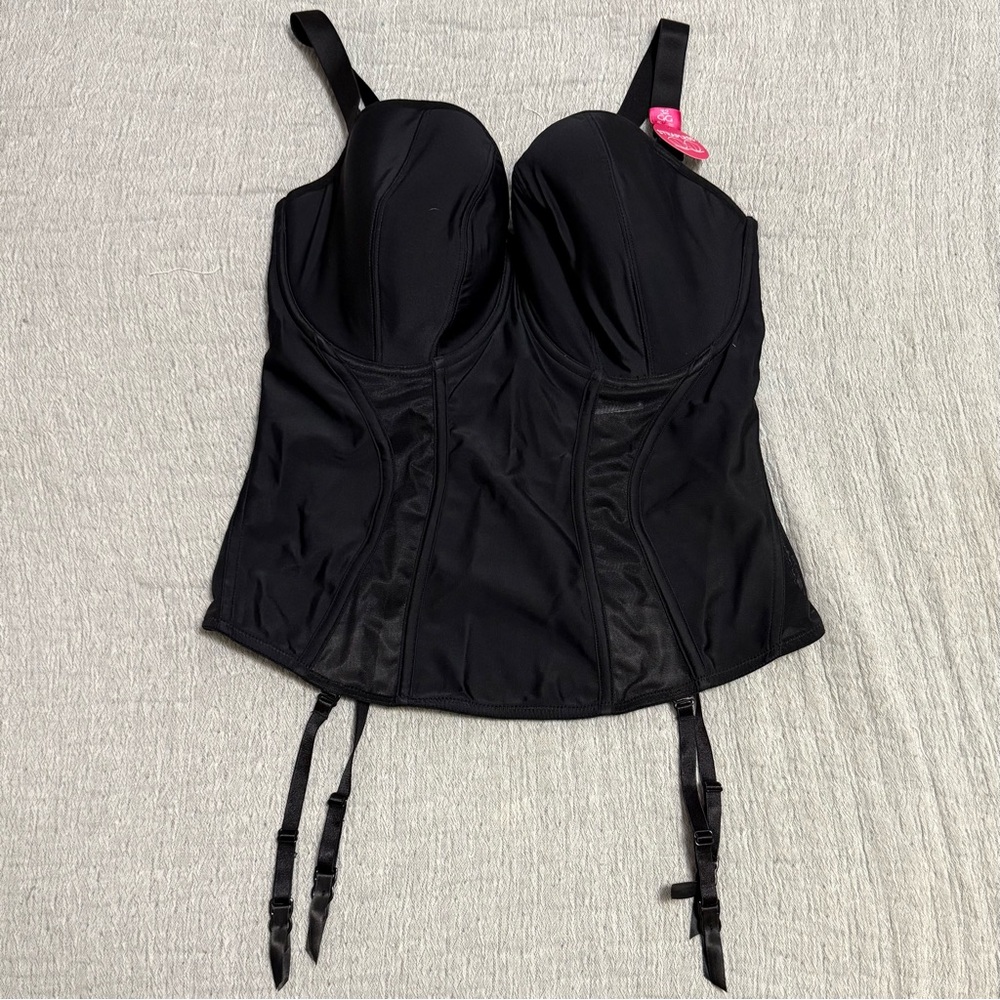 UK 32GG / 32J US Curvy Kate Luxe Basque Black w/ removable garter clips & straps